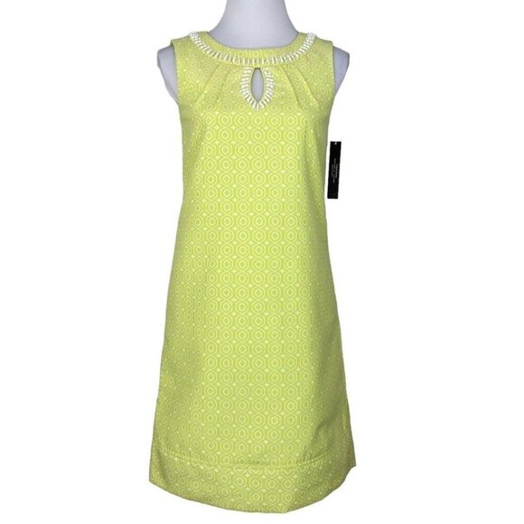 Tahari ASL Women's NWT Lime Green Julie Geometric Sheath Dress‎ Size 2/C34 - Picture 1 of 10